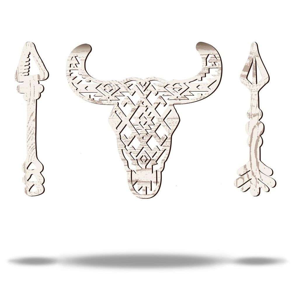 3 Pcs Western Cow Skull Wall Decor 12''wooden Bull Skull Signs With 2 Arrows💝